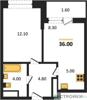 Планировка однокомнатной(квартира) площадью 35.9 квадратных метров в “ЖК Пушкино Град”