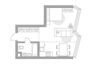 Планировка однокомнатной(квартира) площадью 34.94 квадратных метров в ЖК “ЖК Мневники от Гранель”