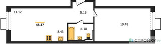Планировка однокомнатной(квартира) площадью 48.37 квадратных метров в “ЖК Пригород Лесное”