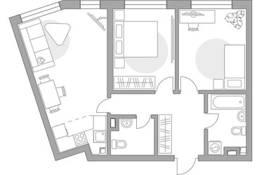 Планировка трехкомнатной(квартира) площадью 64.14 квадратных метров в ЖК “ЖК Тринити”