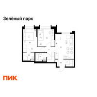 Планировка двухкомнатной(квартира) площадью 58.7 квадратных метров в “ЖК Зеленый парк”