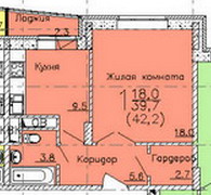 Планировка однокомнатной(квартира) площадью 42.2 квадратных метров в “ЖК Никольская Панорама”