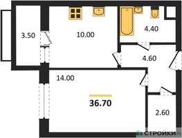Планировка однокомнатной(квартира) площадью 36.7 квадратных метров в “ЖК Римский”