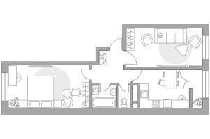 Планировка двухкомнатной(квартира) площадью 57.26 квадратных метров в “ЖК Пехра”