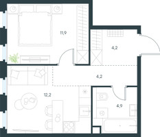 Планировка однокомнатной(квартира) площадью 37.4 квадратных метров в “ЖК Левел Нижегородская”