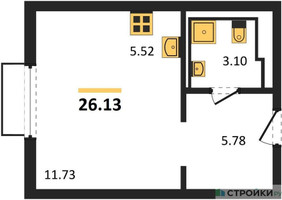 Планировка студии(квартира) площадью 26.13 квадратных метров в “ЖК Пригород Лесное”