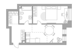 Планировка однокомнатной(квартира) площадью 55.78 квадратных метров в “ЖК Павелецкая от Гранель”