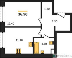 Планировка однокомнатной(квартира) площадью 36.9 квадратных метров в “Жилые кварталы Белый Град”