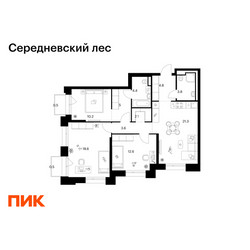 Планировка трехкомнатной(квартира) площадью 87.4 квадратных метров в ЖК “ЖК Середневский лес”