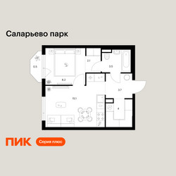 Планировка однокомнатной(квартира) площадью 37.1 квадратных метров в ЖК “ЖК Саларьево парк”