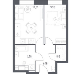 Планировка однокомнатной(апартаменты) площадью 36.29 квадратных метров в ЖК “ЖК Пятницкое 58 (Перец)”