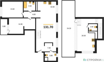 Планировка двухкомнатной(квартира) площадью 131.7 квадратных метров в ЖК “ЖК Первый квартал”