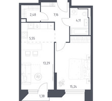 Планировка однокомнатной(апартаменты) площадью 49.21 квадратных метров в “ЖК Скай Спутник”