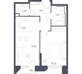 Планировка однокомнатной(апартаменты) площадью 49.21 квадратных метров в ЖК “ЖК Скай Спутник”
