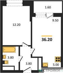 Планировка однокомнатной(квартира) площадью 35.9 квадратных метров в ЖК “ЖК Пушкино Град”