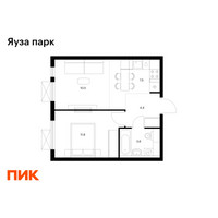 Планировка однокомнатной(квартира) площадью 37.8 квадратных метров в “ЖК Яуза Парк (Мытищи)”