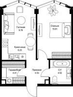 Планировка однокомнатной(квартира) площадью 45.08 квадратных метров в “Дом премиум-класса МИРА”