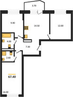 Планировка трехкомнатной(квартира) площадью 67.4 квадратных метров в “ЖК "Коллекция"”