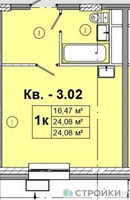 Планировка студии(квартира) площадью 24.08 квадратных метров в “ЖК Радость (Радумля Парк)”