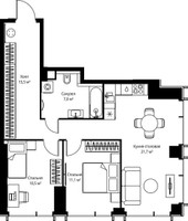Планировка двухкомнатной(квартира) площадью 65.8 квадратных метров в “ЖК Веер”