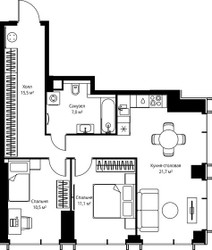 Планировка двухкомнатной(квартира) площадью 65.8 квадратных метров в ЖК “ЖК Веер”