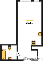 Планировка студии(квартира) площадью 25.85 квадратных метров в “ЖК Радость (Радумля Парк)”