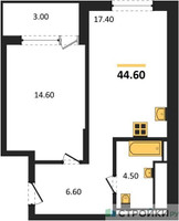 Планировка однокомнатной(квартира) площадью 44.6 квадратных метров в “ЖК Символ”