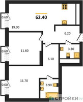 Планировка двухкомнатной(квартира) площадью 62.4 квадратных метров в “ЖК SOUL (СОУЛ)”