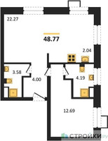 Планировка однокомнатной(апартаменты) площадью 48.77 квадратных метров в “ЖК N’ICE LOFT (Найс Лофт)”