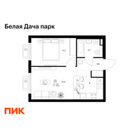Планировка однокомнатной(квартира) площадью 37.8 квадратных метров в “ЖК Белая Дача парк”