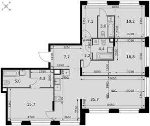 Планировка 4+ комнатной(квартира) площадью 112.7 квадратных метров в ЖК “ЖК Симоновский вал”