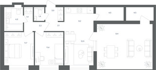 Планировка трехкомнатной(квартира) площадью 75 квадратных метров в “ЖК Равновесие”