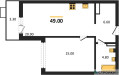 Планировка однокомнатной(квартира) площадью 49 квадратных метров в “ЖК Деснаречье”