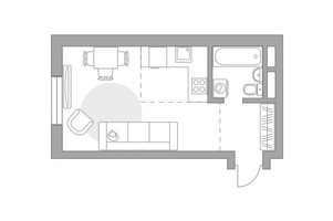 Планировка студии(квартира) площадью 28.59 квадратных метров в “ЖК Живописный”