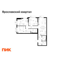 Планировка трехкомнатной(квартира) площадью 84.4 квадратных метров в “Ярославский квартал”