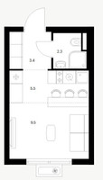 Планировка студии(квартира) площадью 20.7 квадратных метров в “ЖК Восточное Бутово”