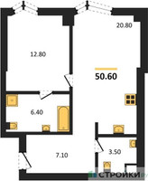 Планировка однокомнатной(квартира) площадью 50.6 квадратных метров в “ICE TOWERS (Айс Тауэрс)”