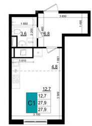 Планировка студии(квартира) площадью 27.9 квадратных метров в ЖК “ЖК Одинцово Сити”