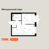 Планировка однокомнатной(квартира) площадью 33.4 квадратных метров в “ЖК Мичуринский Парк”