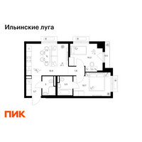 Планировка двухкомнатной(квартира) площадью 50.4 квадратных метров в “ЖК Ильинские луга”