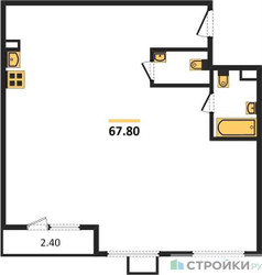 Планировка двухкомнатной(квартира) площадью 67.8 квадратных метров в ЖК “ЖК Миловидное”