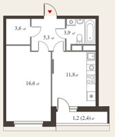 Планировка однокомнатной(квартира) площадью 42.5 квадратных метров в “ЖК Миниполис Восемь кленов”