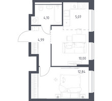 Планировка однокомнатной(квартира) площадью 37 квадратных метров в “ЖК Квартал Домашний”