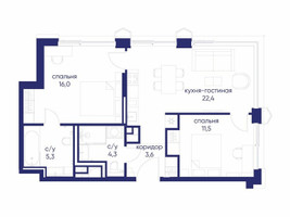Планировка двухкомнатной(квартира) площадью 63.12 квадратных метров в “ЖК Остров”