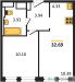 Планировка однокомнатной(квартира) площадью 32.69 квадратных метров в “ЖК Молжаниново”