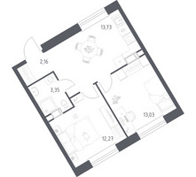 Планировка двухкомнатной(квартира) площадью 44.54 квадратных метров в “ЖК ЭкоБунино (Южное Бунино)”