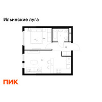 Планировка однокомнатной(квартира) площадью 36.2 квадратных метров в “ЖК Ильинские луга”