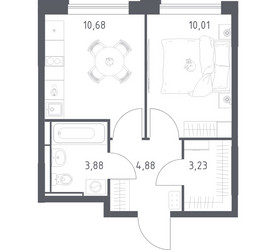 Планировка однокомнатной(квартира) площадью 32.68 квадратных метров в ЖК “ЖК Прибрежный Парк”