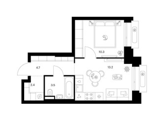 Планировка однокомнатной(квартира) площадью 34.1 квадратных метров в ЖК “ЖК Середневский лес”