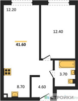 Планировка однокомнатной(квартира) площадью 41.6 квадратных метров в “ЖК Новый Зеленоград”